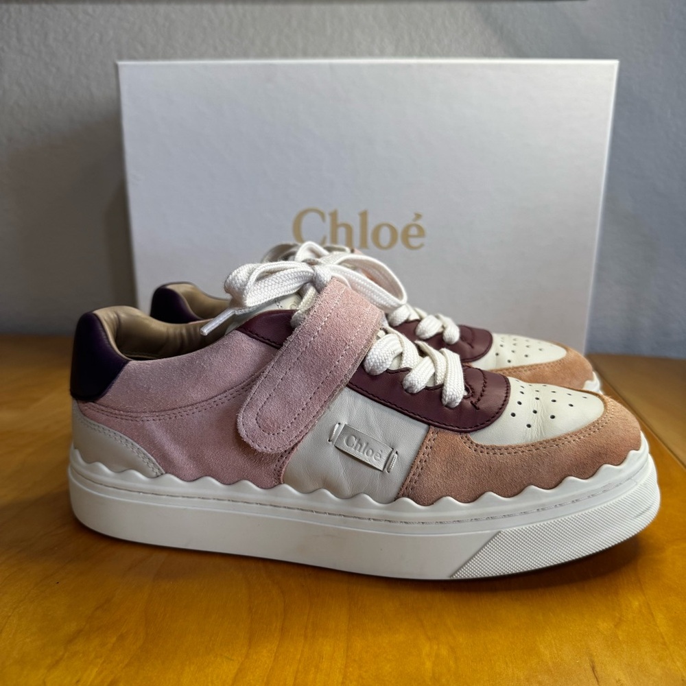 Chloé Lauren Pink Suede & Leather Pink & White Sneakers • size 39